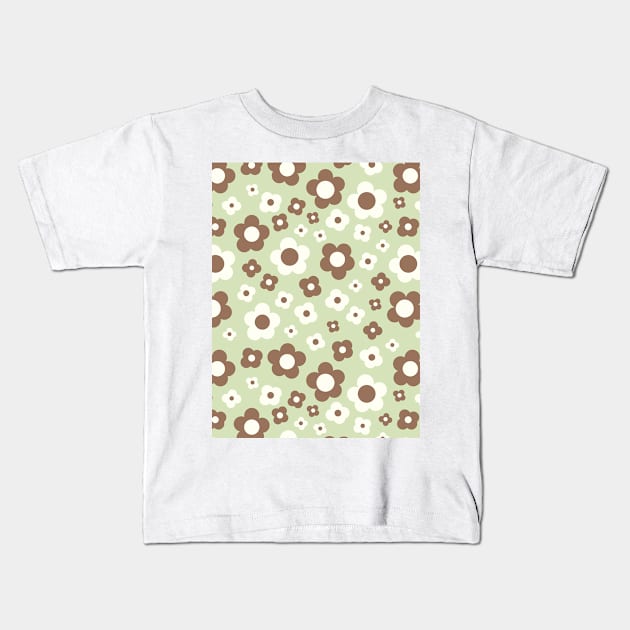 pastel green and brown groovy retro y2k 2000s big pastel flower power 1960s 60s 70s danish aesthetics coconut girl ditsy daisies Kids T-Shirt by blomastudios